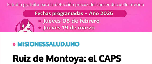Ruiz de Montoya: el CAPS realizará jornadas de toma de muestras de PAP